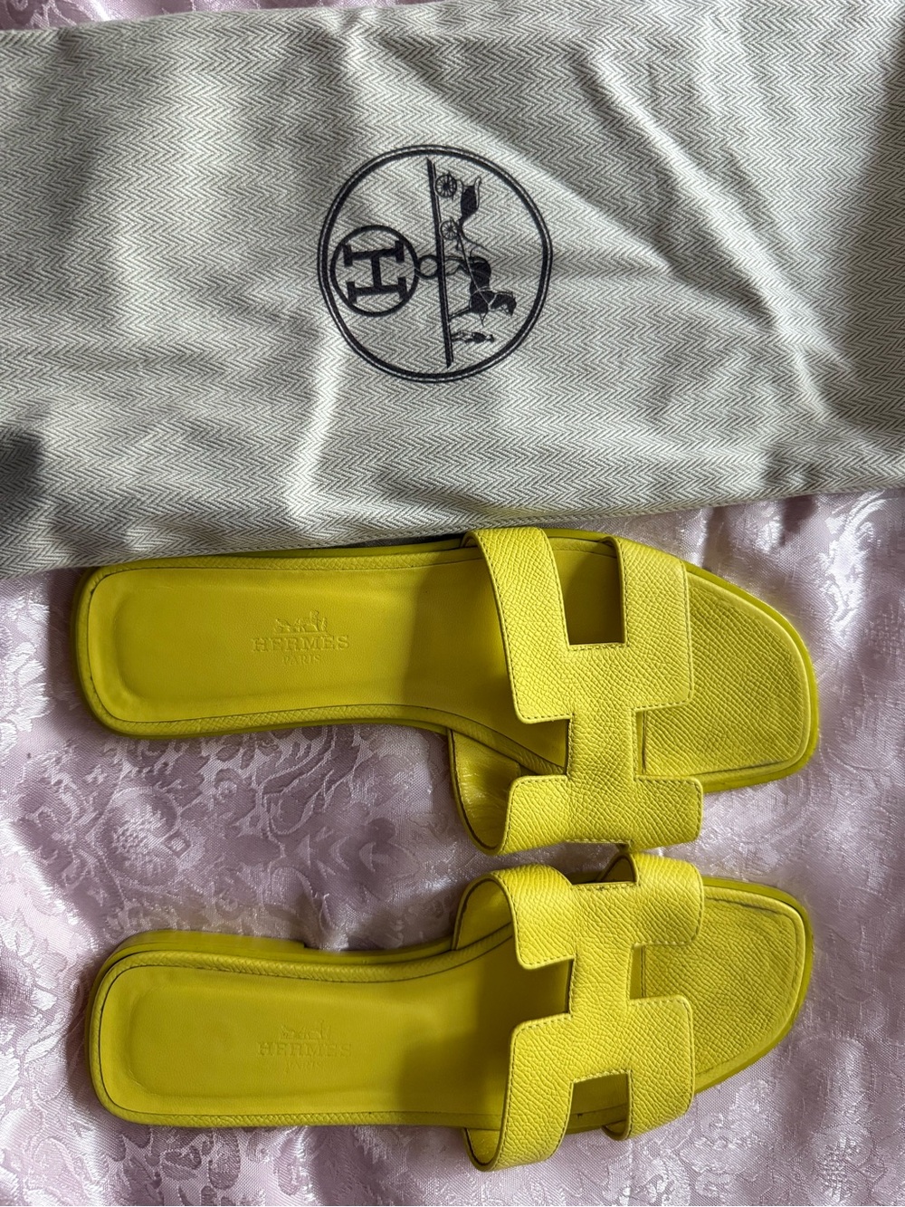 Hermes Yellow Oran Flat Slide Sandals